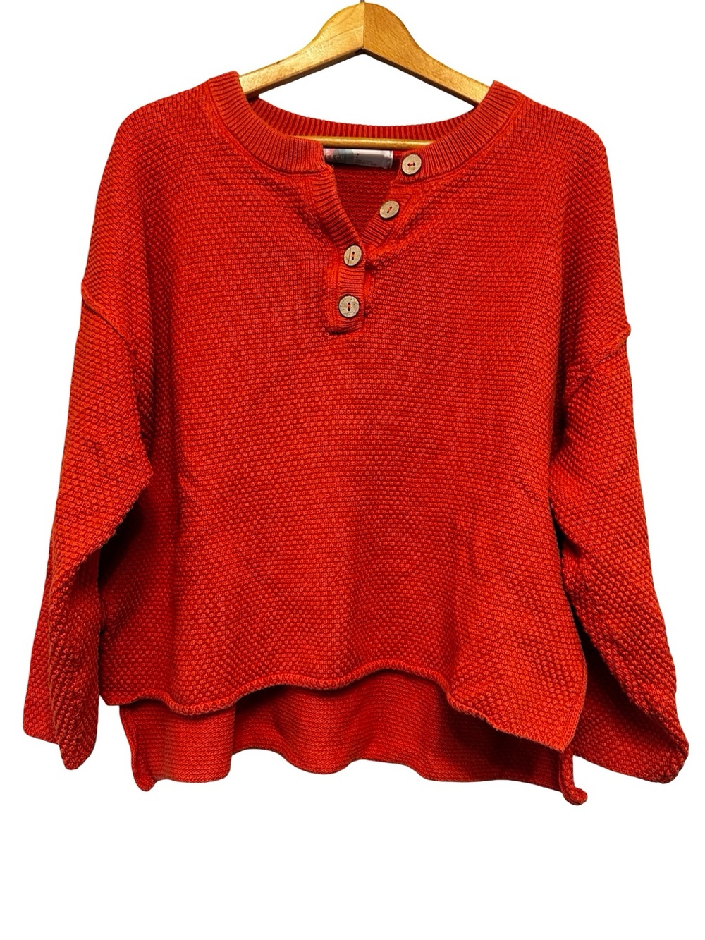 FP Beach Orange Hailee Knit Oversized Sweater Small Slouchy Crochet Pullover